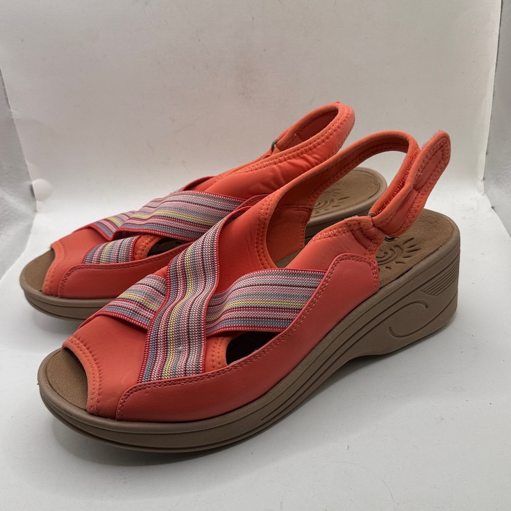 SoLite Easy Street Sandal Wedges Coral Summer Shoes Womens 9W 9 Wide - Picture 5 of 13